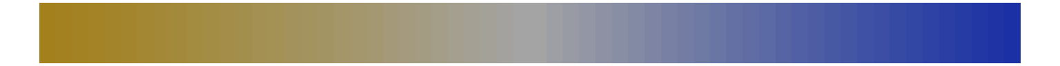 A cross section of the color space with constant hues and lightness values and decreasing saturation values where the two hues merge.