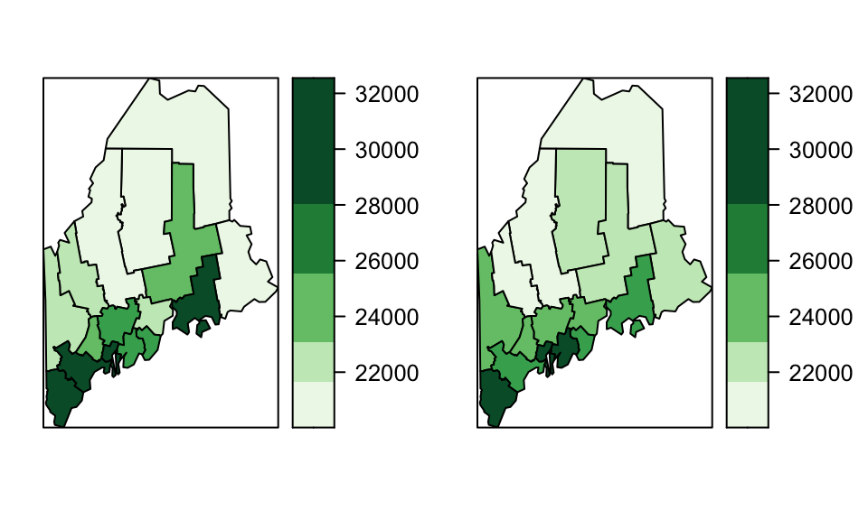 Original income estimate (left) and realization of a simulated sample (right).