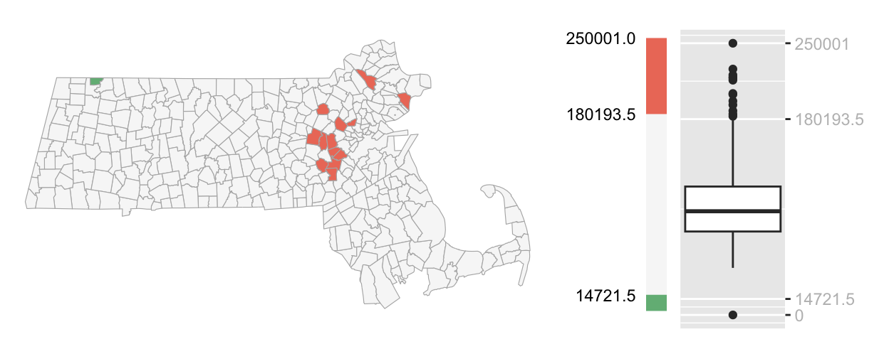 Example of a boxplot outlier choropleth map.