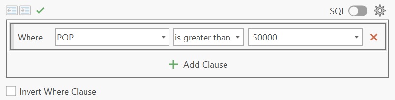 An example of the *Select Layer by Attributes* tool in ArcGIS Pro where the pull-down menu is used to define the selection.