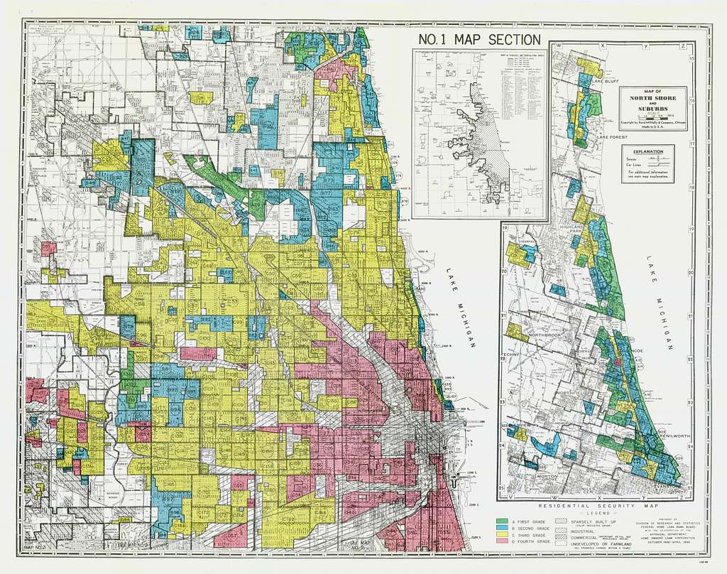 Redlining map of Chicago, as created by the Home Owners' Loan Corporation..